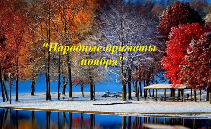 pejzazh-zima-osen-derevya-park-prud-voda-sneg-inej-listya-bagryanec